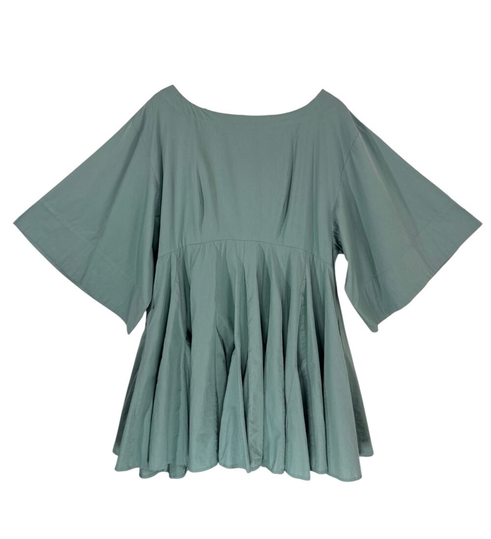 Free People Dusty Blue Cotton Tiered Mini Dress Kimono Sleeve Pockets Boho L NWT